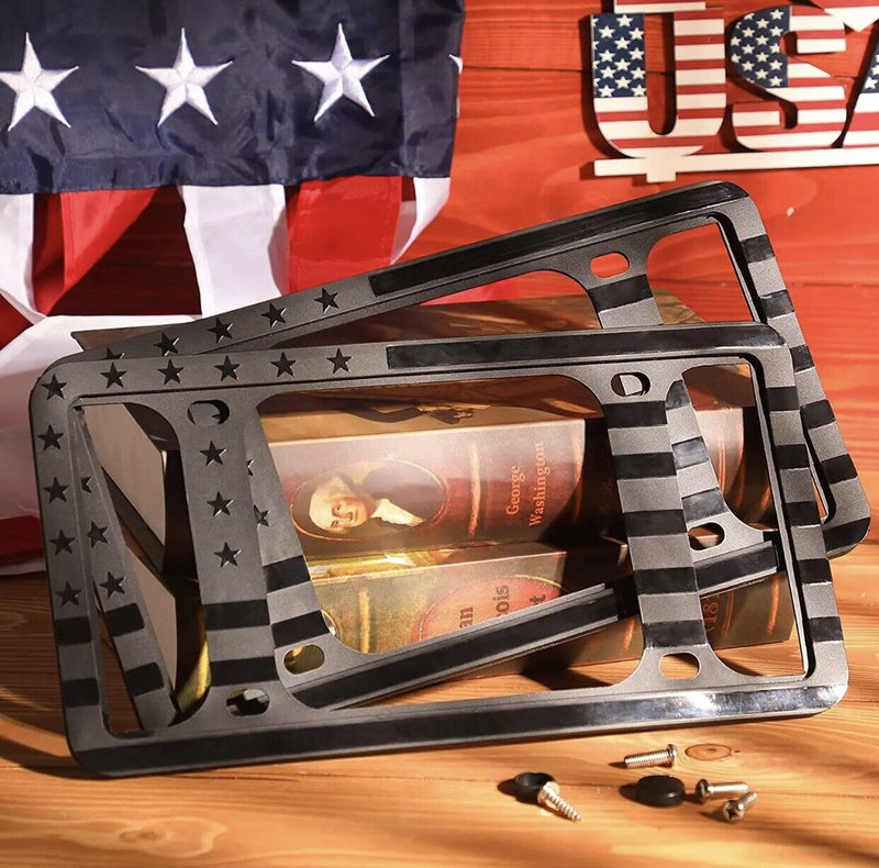 Aujen Silicone American Flag License Plate Frame 2 Packs, USA Flag License Plate