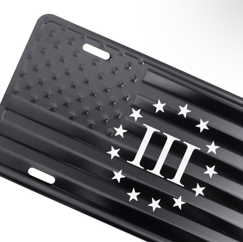 American Flag License Plate Tag Laser Etched 3 % Logo Embossed Stars & Stripes
