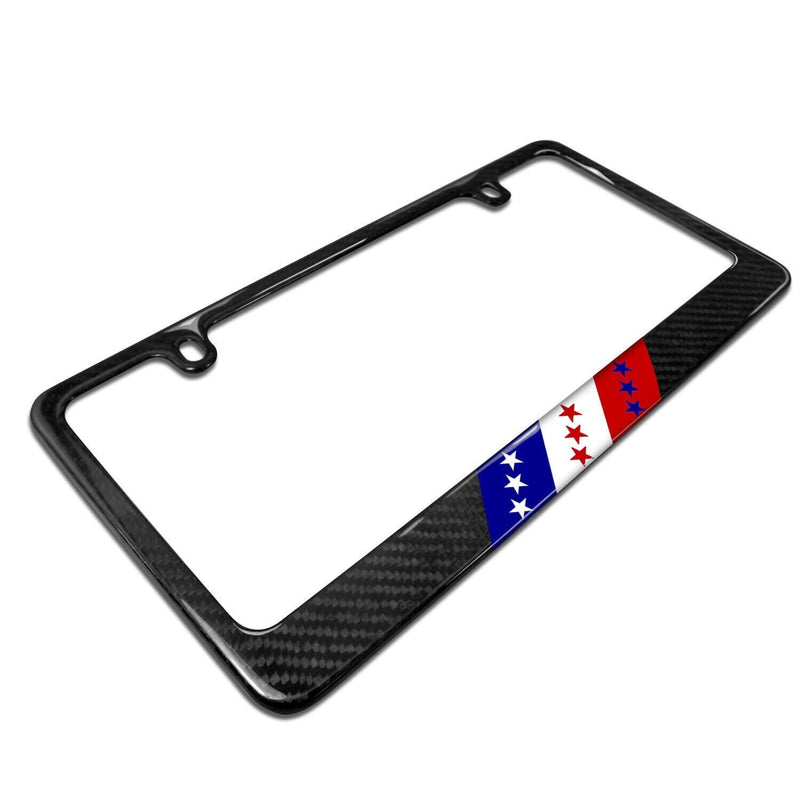 Real Black Carbon Fiber USA Amercan Flag in Sports Stripe License Plate Frame