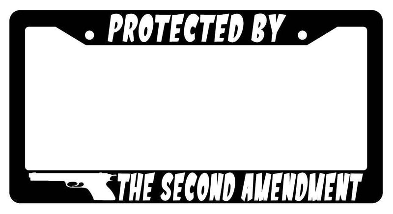 Black License Plate Frame PROTECTED BY THE 2ND AMENDMENT Auto Accessory  Mod-GRAPH9856236-3767