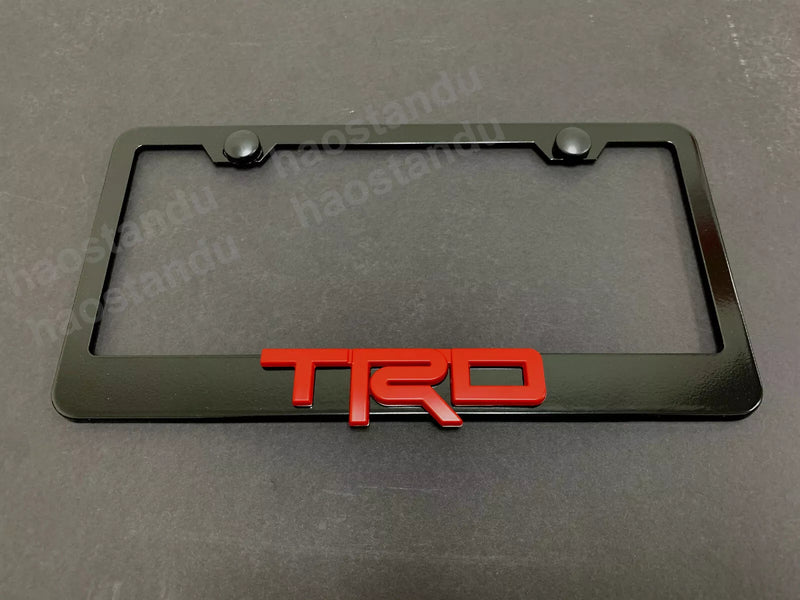 1x red TRD 3D Emblem BLACK Stainless License Plate Frame RUST FREE +ScrewCaps RED