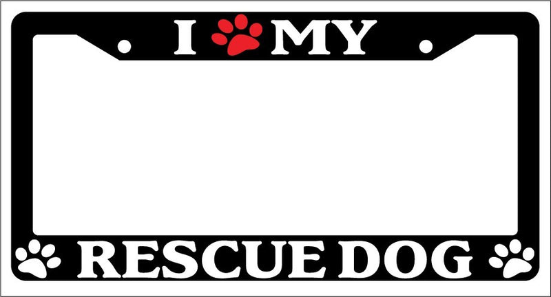 Black License Plate Frame I Heart My Rescue Dog (Paw) Auto Accessory 629  Mod-GRAPH9856236-1175