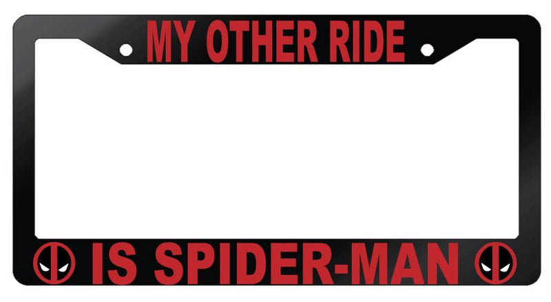 Glossy Black My Other Ride Is For Spider-Man License Plate Frame Auto For Deadpool  Mod-GRAPH9856236-7385