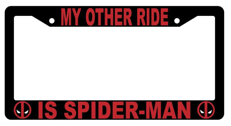 Black My Other Ride Is For Spider-Man License Plate Frame Auto Accessory For Deadpool  Mod-GRAPH9856236-3989