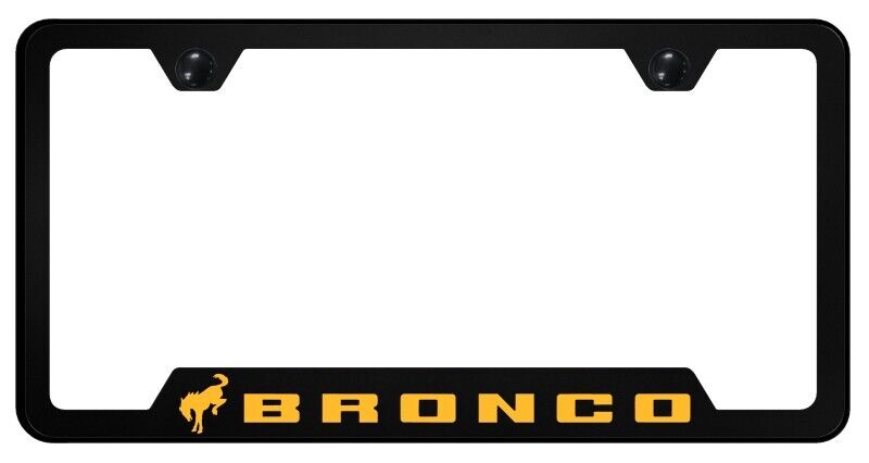 Ford Bronco Universal Unbreakable Black License Plate Frame - Orange Logo