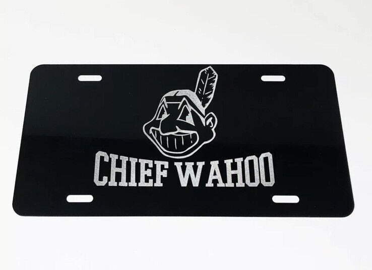 Cleveland Indians Chief Logo Car Tag Diamond Etched on Aluminum License Plate