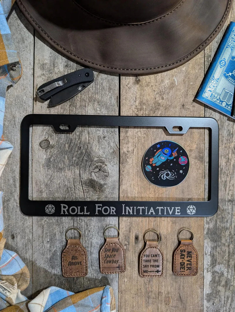 Roll For Initiative-Tabletop game D20 Inspired Laser Etched License Plate Frame
