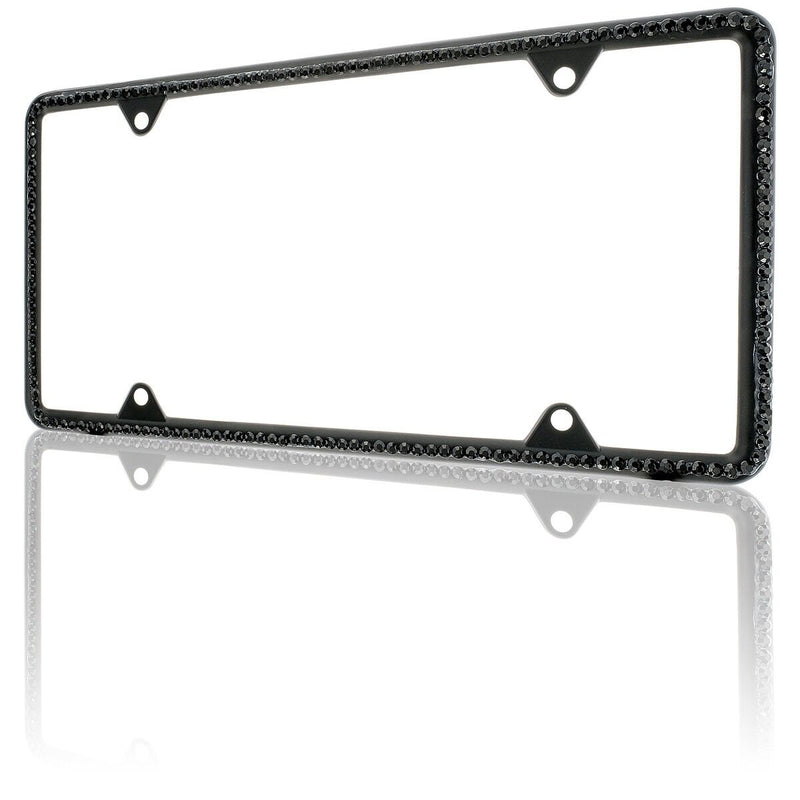 All Black Diamond Bling Glitter Crystal RhineStone License Plate Frame Car Thin