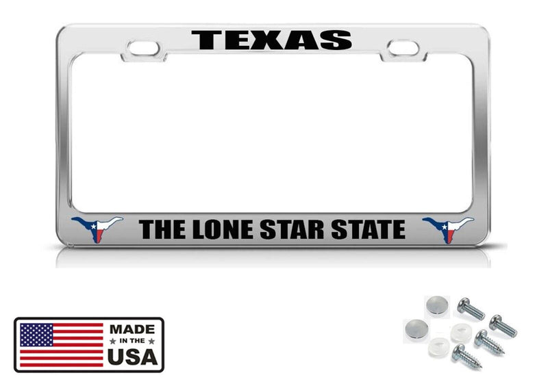 License Plate Frame Texas The Lone Star State Chome Metal Car Accessories Chrome v3