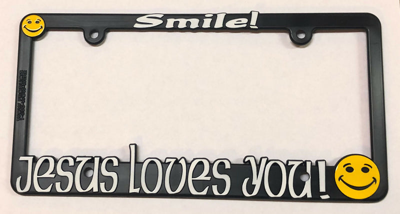 Black 3D Thin Top License Plate Frame Smile Jesus Loves You Auto Accessory  Mod-GRAPH9856236-3723