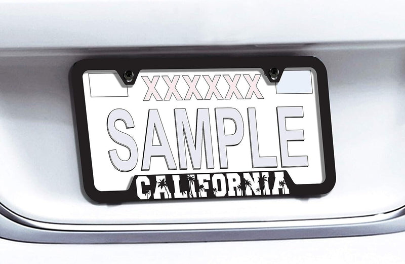 CALIFORNIA Universal Black Stainless Steel License Plate Frame - Palm Trees