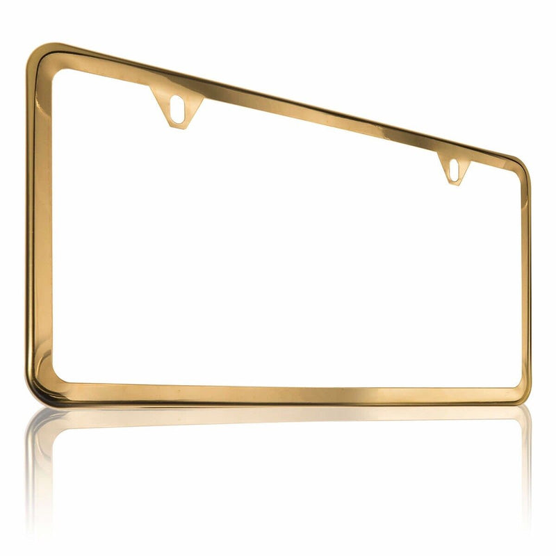 2-Hole License Plate Frame with Gold Stainless Steel Slimline [Single]