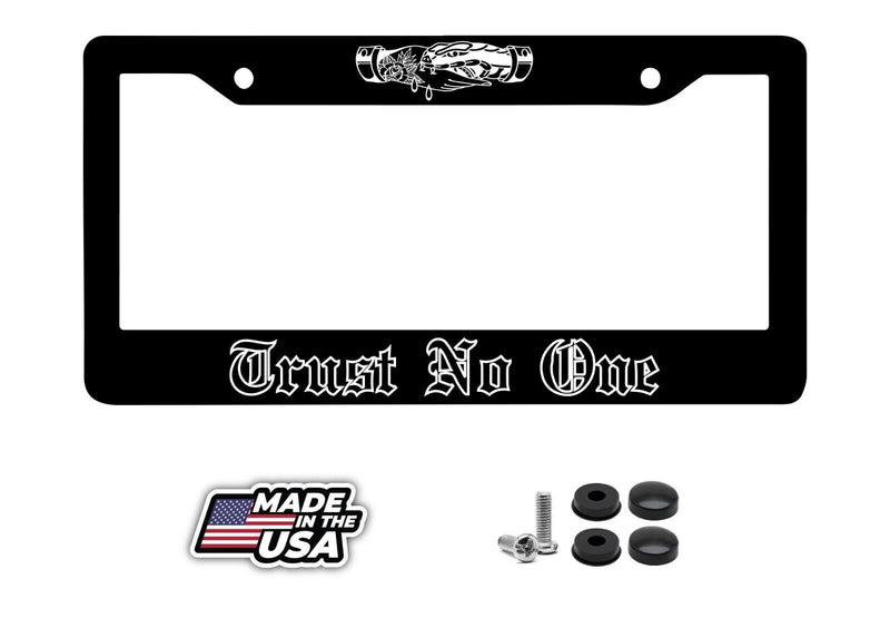Trust No One Grunge Tattoo Art JDM Drift Race Car Truck Auto License Plate Frame v2