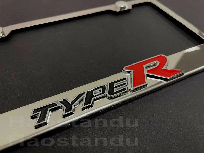 1x "TypeR" 3D Emblem Badge Stainless Steel Chrome License Plate Frame RUST FREE