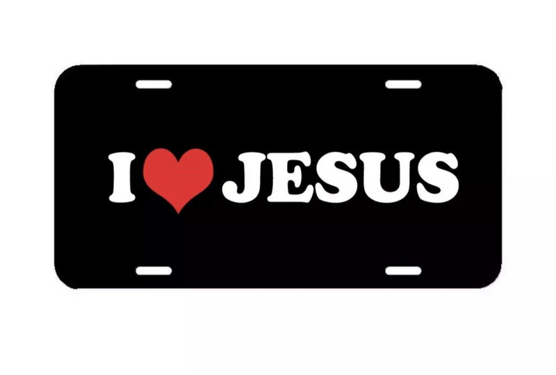 I love Jesus Heart god pray blessed License plate tag with god we trust