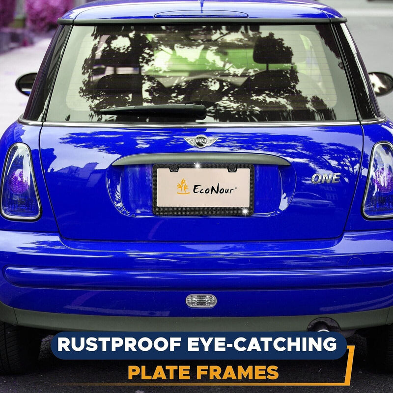 Black Crystal License Plate Frame (Pack of 2) Black ; Bling License Plate Frame