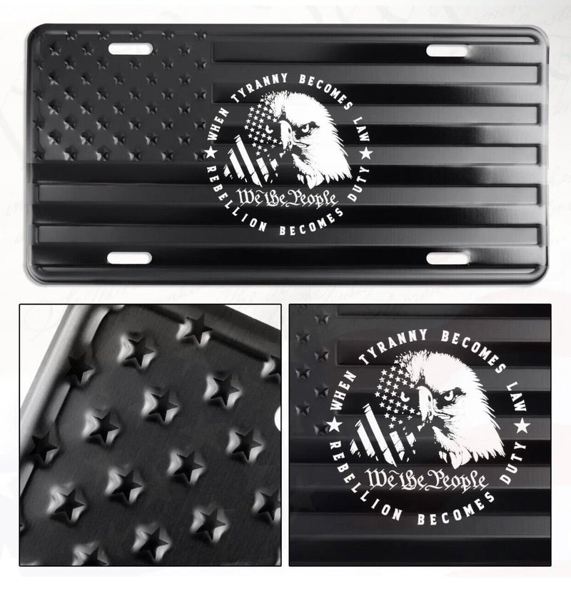 License Plate Tag We The People against Tyranny, Patriotic American Flag w/Eagle