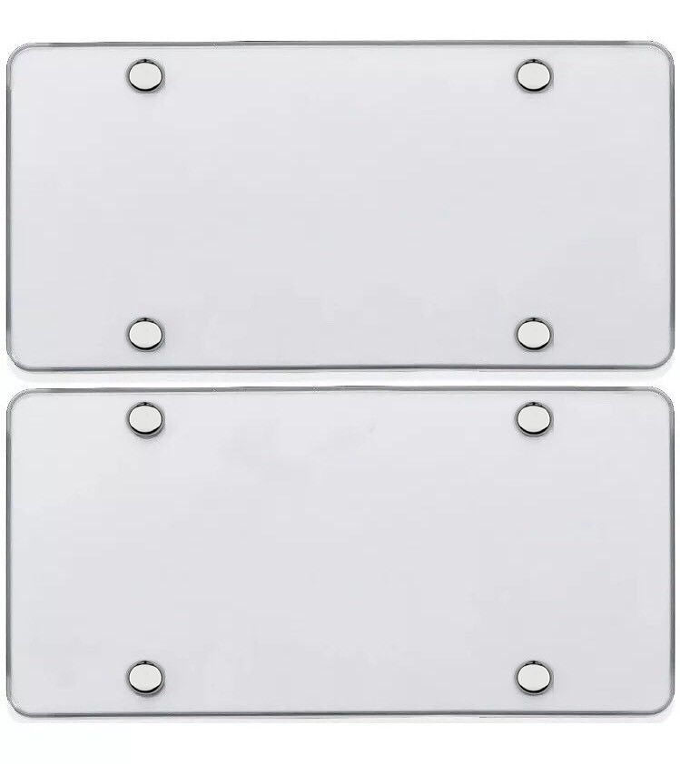 2 UNBREAKABLE CLEAR FLAT LICENSE PLATE MOUNT HOLDER FRAME BUMPER SHIELD COVER