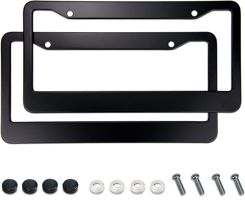 2 Matte Black Aluminum License Plate Frames Including Mounting Hardware