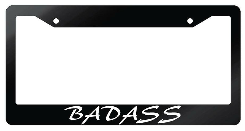 Badass (Cursive) Glossy Black Plastic License Plate Frame  Mod-GRAPH9856236-7001