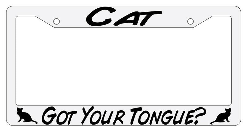 Cat Got Your Tongue? White Plastic License Plate Frame  Mod-GRAPH9856236-297