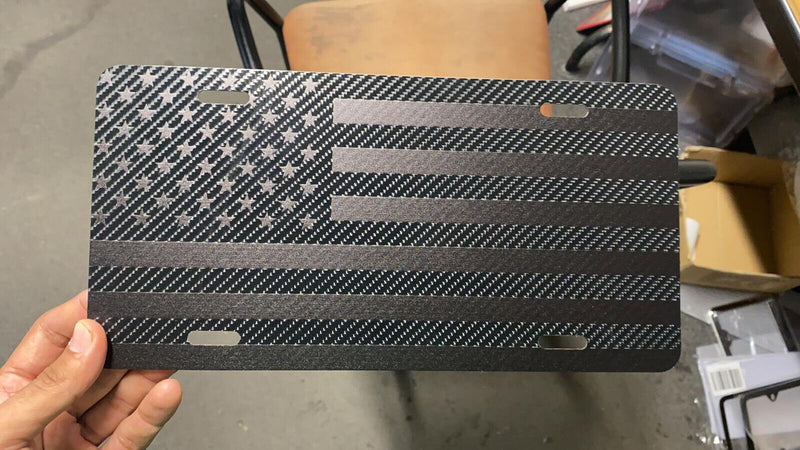 Tactical American Flag Heavy Duty Aluminum License Plate Carbon Fiber Black S11