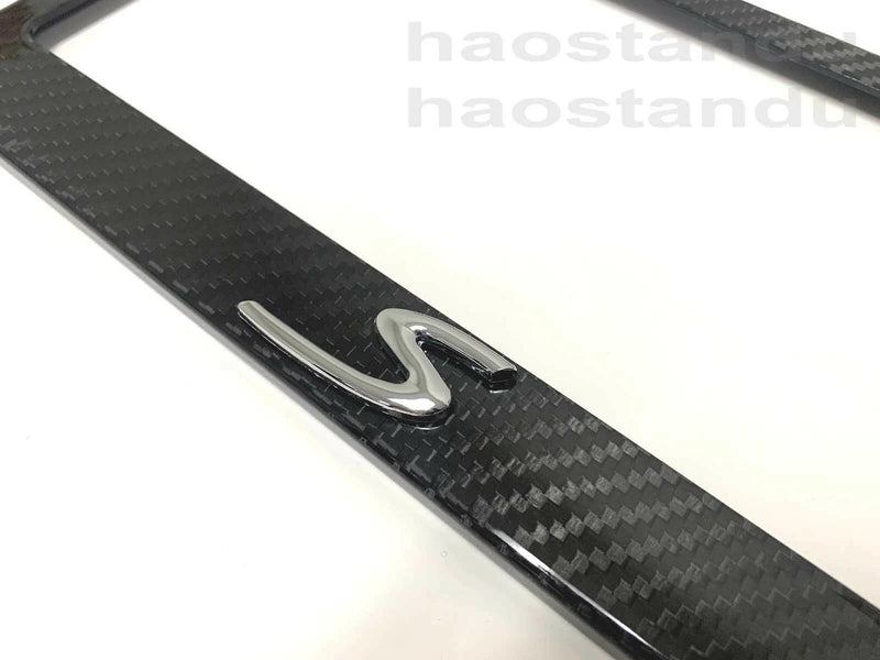 1x "S" 3D Emblem Real 3K TwillWeave CARBON FIBER License Plate Frame Holder