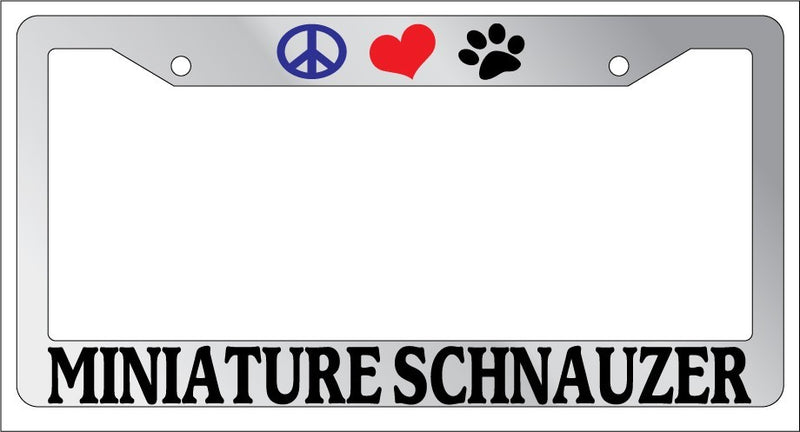 Chrome License Plate Frame Peace Love Paw Miniature Schnauzer Auto Accessory 474  Mod-GRAPH9856236-4885