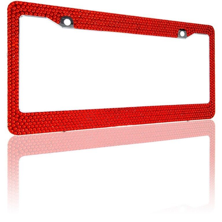 Red Crystal Rhinestones License Plate Frame 7 rows Special Bling Offer