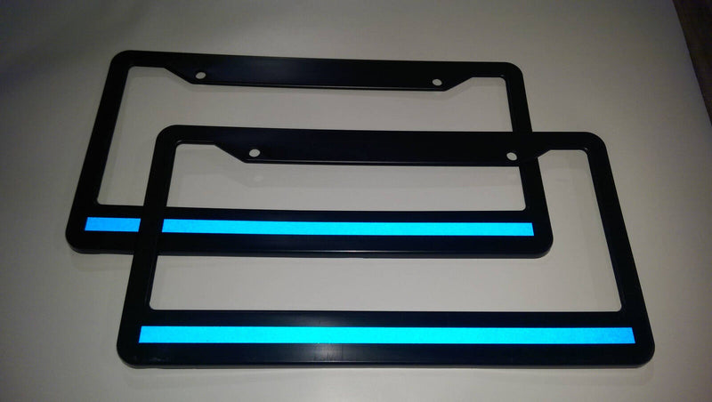 2 EACH Blue Line License Plate Frame thin REFLECTIVE SUPPORT THE POLICE safety
