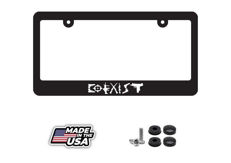 Coexist Black License Plate Car Frame 2nd Amendment Gun Rights