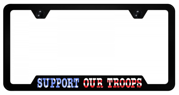 Support Our Troops Military Black Metal Stainless Steel License Plate Frame