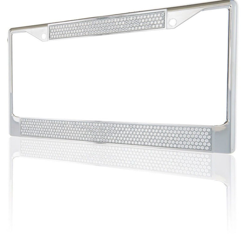 Premium Chrome Clear Bling Crystal Diamond License Plate Frame for Car-Truck