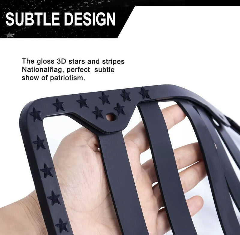 2pack American Flag License Plate Frame Holder- USA Patriotic Silicone Black Tag