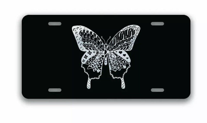Butterfly License Plate Zentangle Design Vanity Novelty License Plate 6 by 12 In