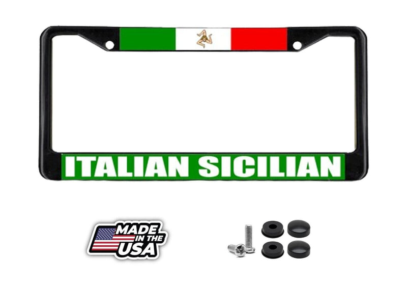 ITALIAN SICILY FLAG FLAG Black Heavy Duty Metal License Plate Frame Border