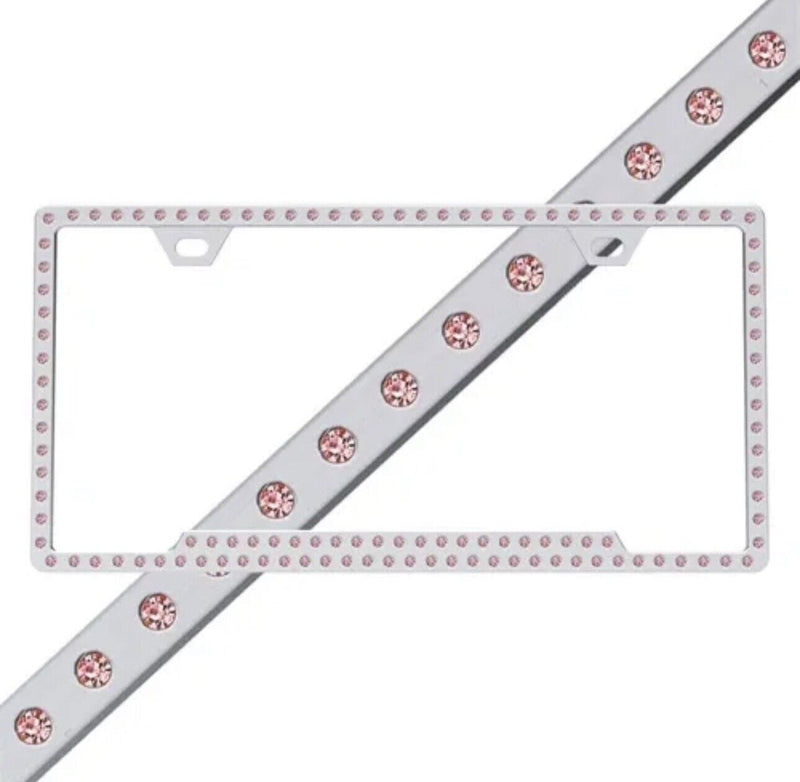 SLIMLINE CHROME ICE SWAROVSKI® CRYSTAL LICENSE PLATE FRAME - PINK