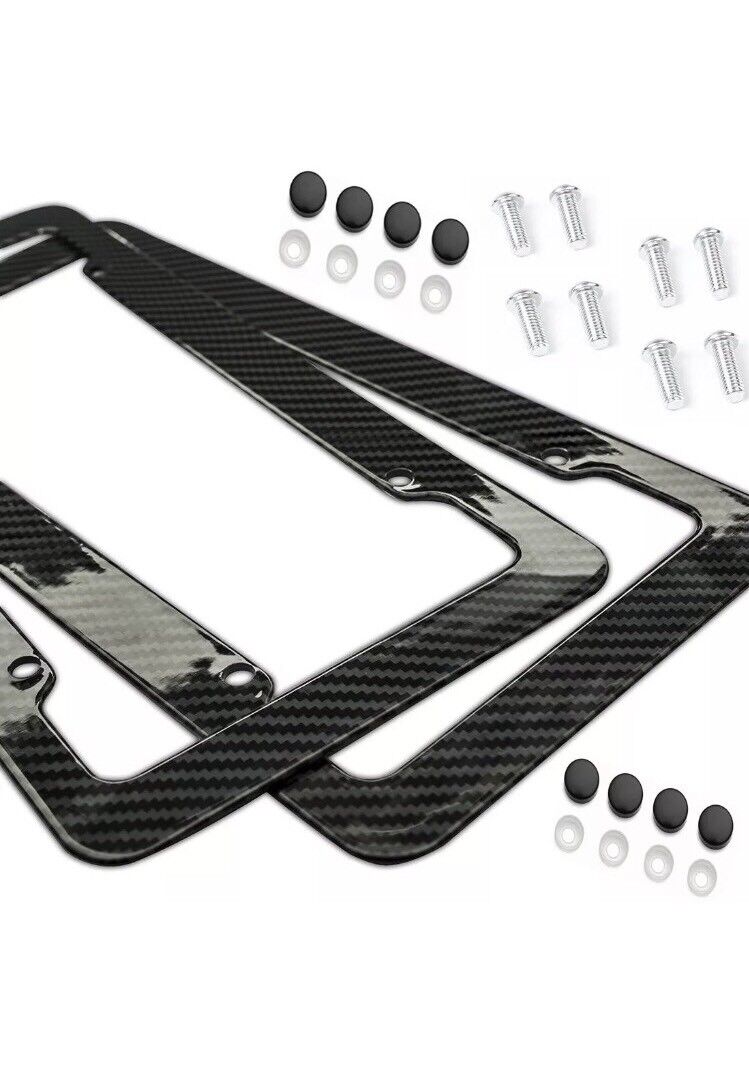2pc Set Plastic Carbon Fiber License Plate Frame Holder Cover Front & Rear JDM