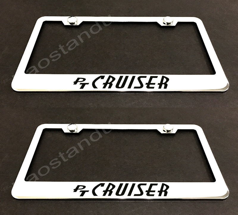 2x PT Cruiser STAINLESS Chrome License Plate Frame w/screw Caps 2001-2010