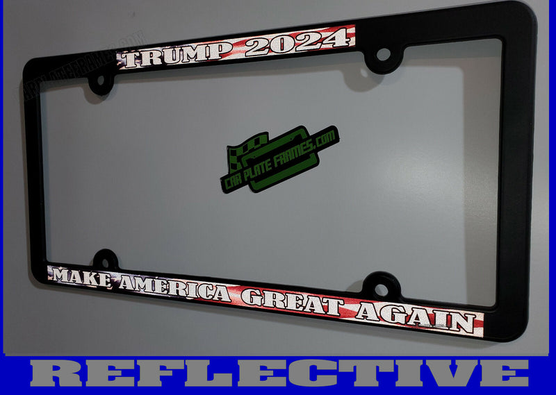 REFLECTIVE THIN TRUMP 2024 MAKE AMERICA GREAT AGAIN License Plate Frame