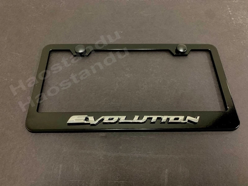 1x EVOLUTION 3D Emblem BLACK Stainless License Plate Frame RUST FREE + Screw Cap
