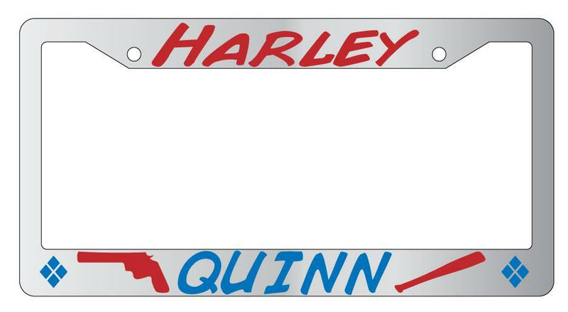 Harley Quinn (Gun/Bat Blue And Maroon) Chrome METAL License Plate Frame  Mod-GRAPH9856236-10179