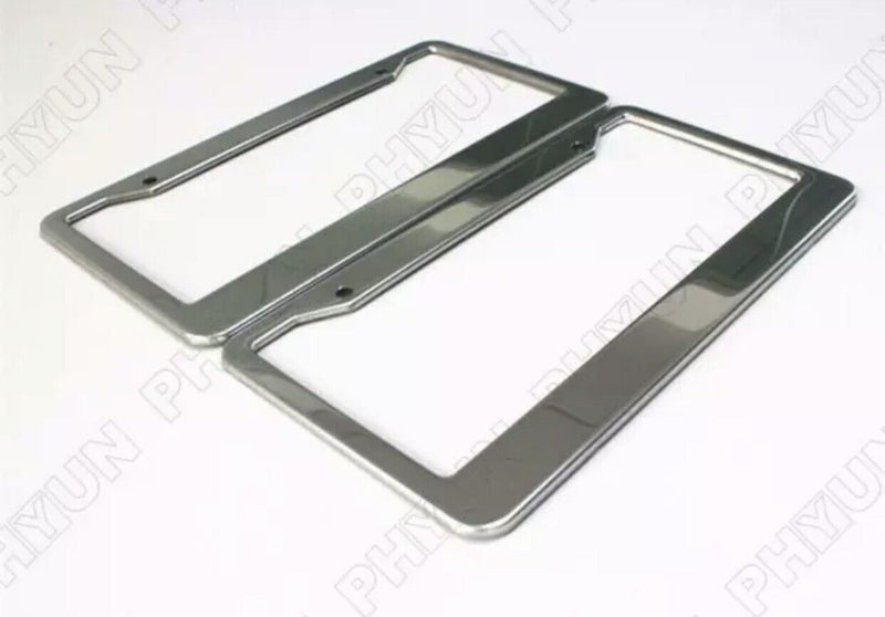 2pcs Chrome Stainless Steel US Car License Plate Frame Cover Holder w/ Screw Cap