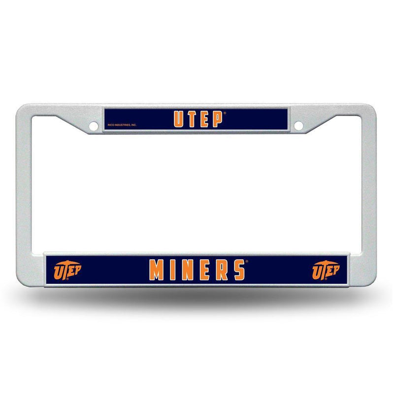 NCAA Utep Miners White Plastic License Plate Frame