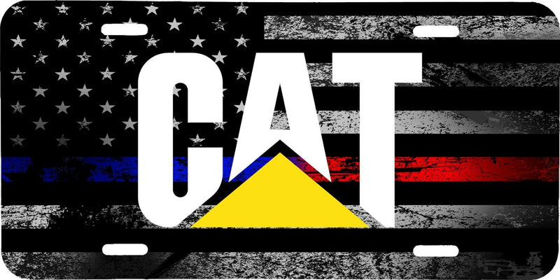 CAT CATERPILLAR THIN BLUE RED AMERICAN FLAG LICENSE PLATE TRACTOR TAG .040 GA