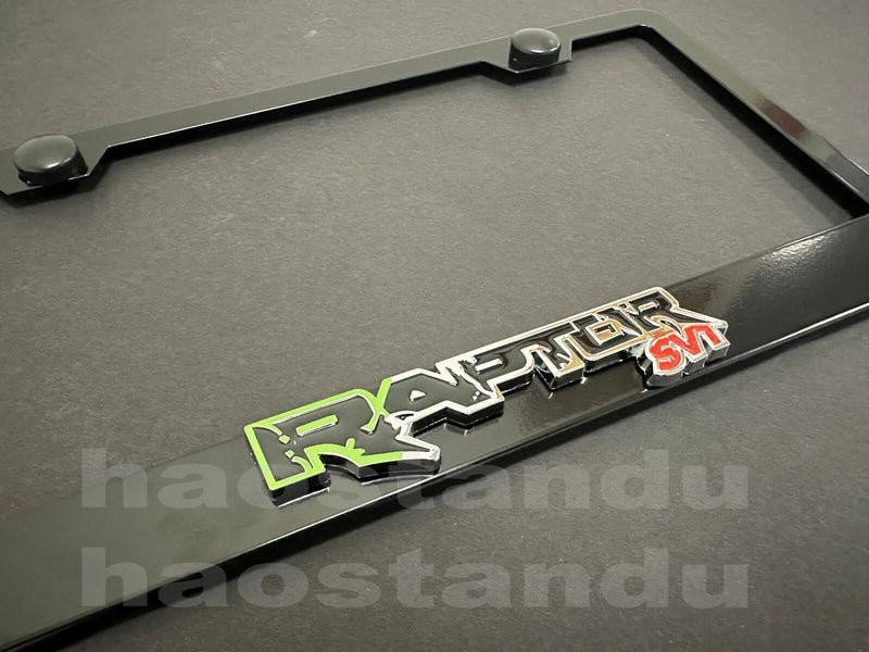 1x SVT Raptor 3D Emblem BLACK Stainless License Plate Frame Holder ForF150Bronco