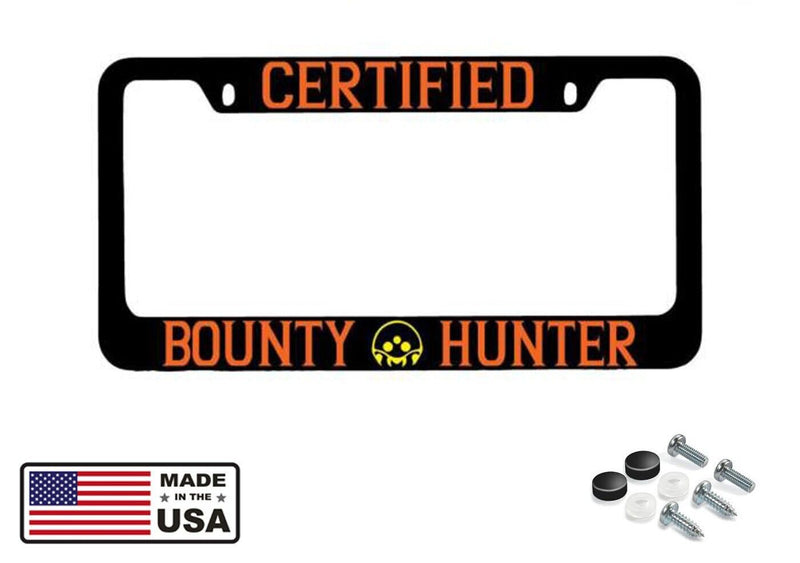 Certified Bounty Hunter Black METAL License Plate Frame Metroid