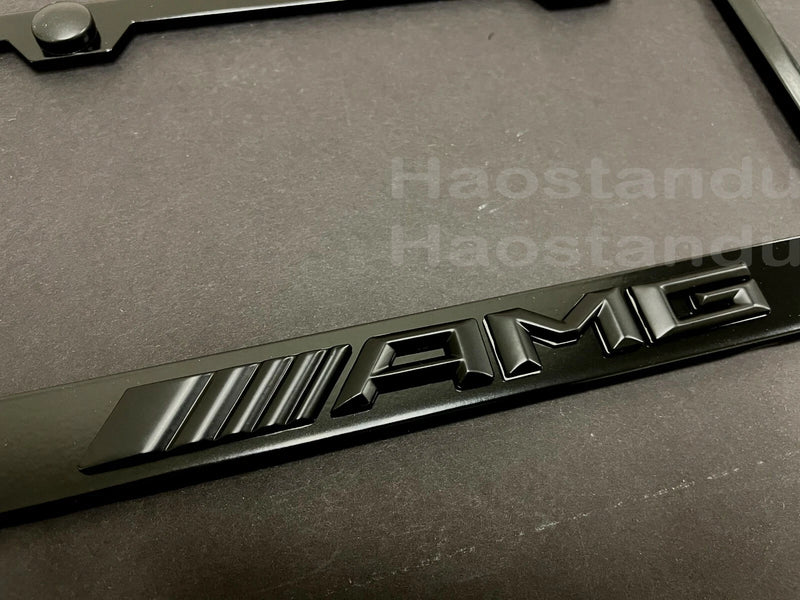 1x *Black AMG* 3D Emblem BLACK Stainless License Plate Frame RUST FREE+S.caps New