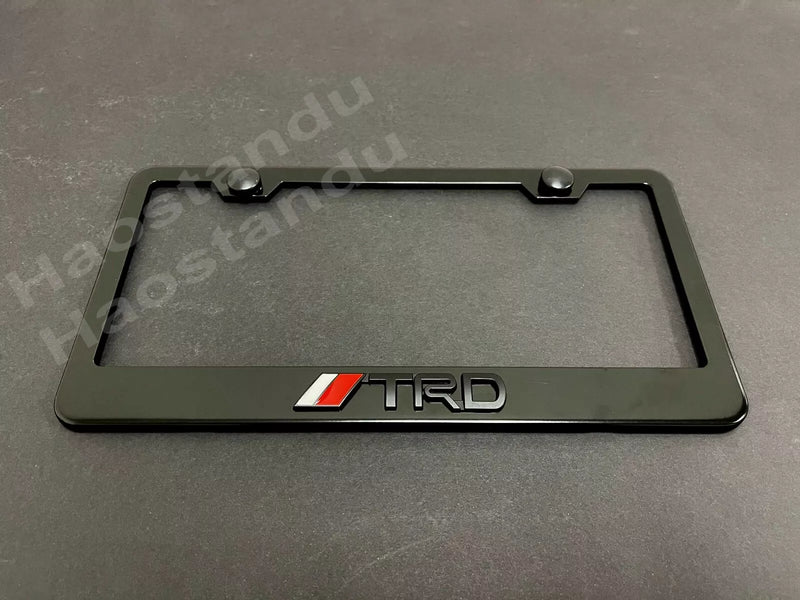 1x BLACK // TRD style 3D Emblem BLACK Stainless License Plate Frame RUST FREE