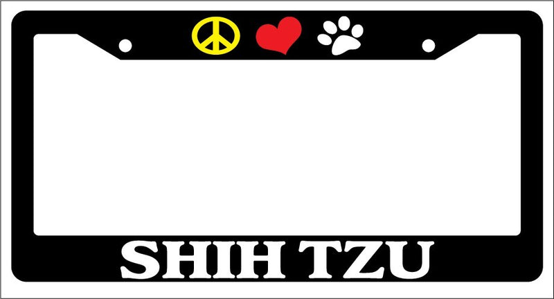 Black License Plate Frame Peace Love Paw Shih Tzu Auto Accessory 565  Mod-GRAPH9856236-1094